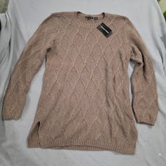 JEANNE PIERRE Sweaters - Jeanne Pierre XL Taupe Heather Cotton Diamond Cable Knit Sweater NWT 5521F15